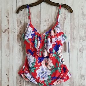 🍭3/$25🍭NWT Clean Water Red Floral Bikini Top